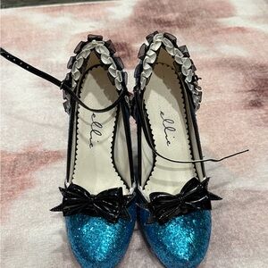 Ellie Black and Blue Glitter Heels with Bow